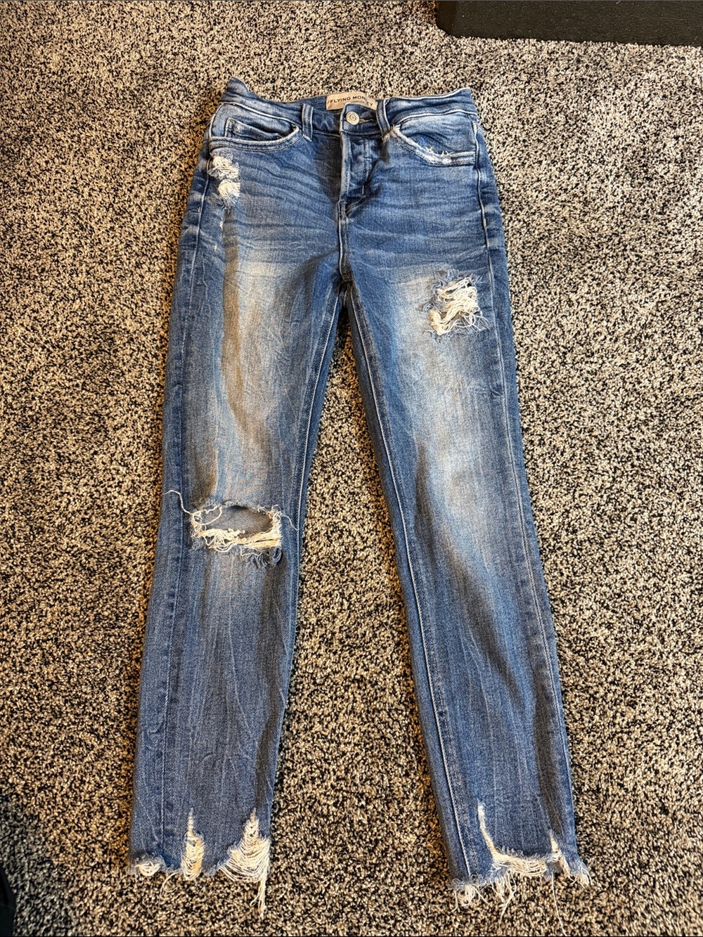 Flying Monkey Ripped Skinny Jeans in Blue Denim
